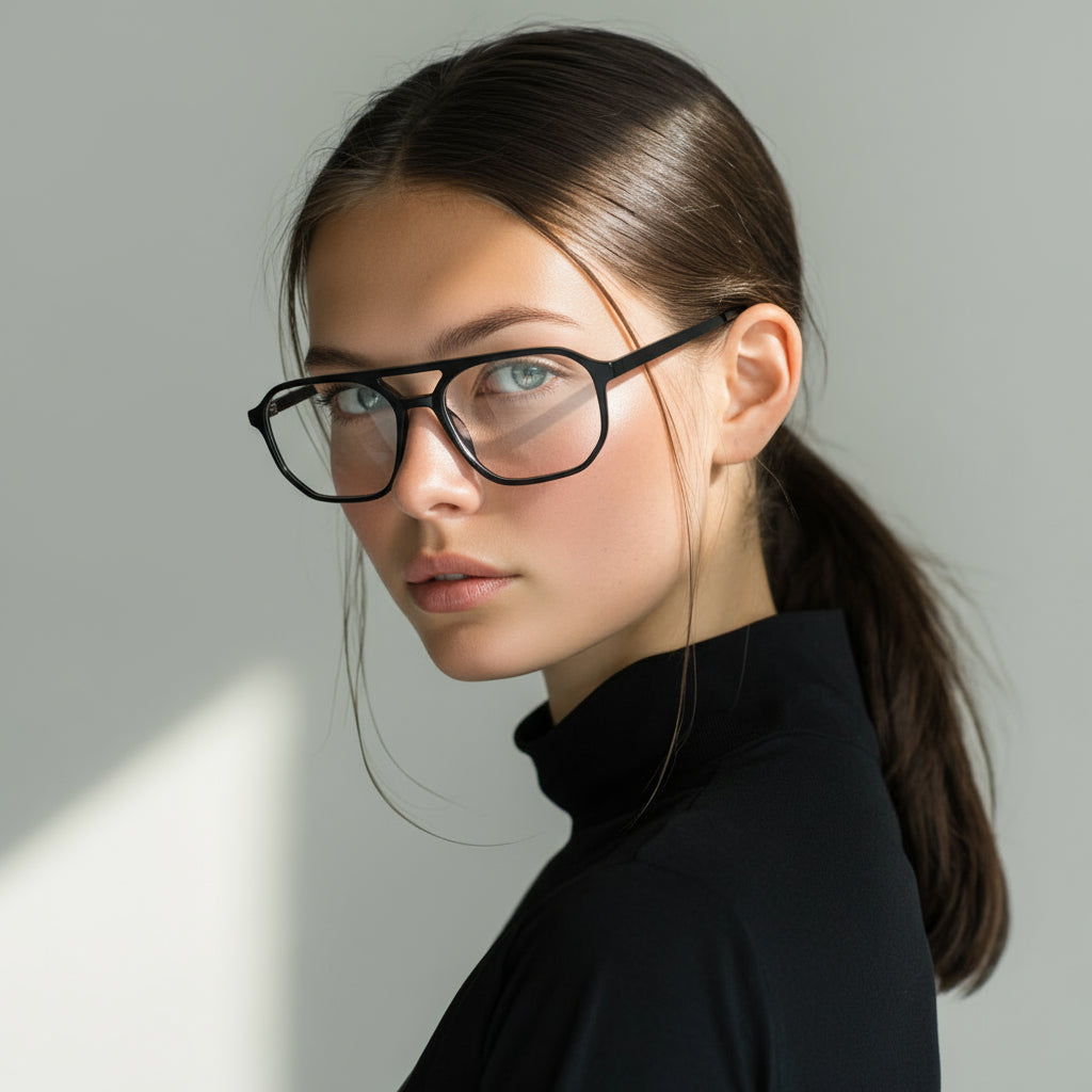 Black acetate aviator eyeglasses