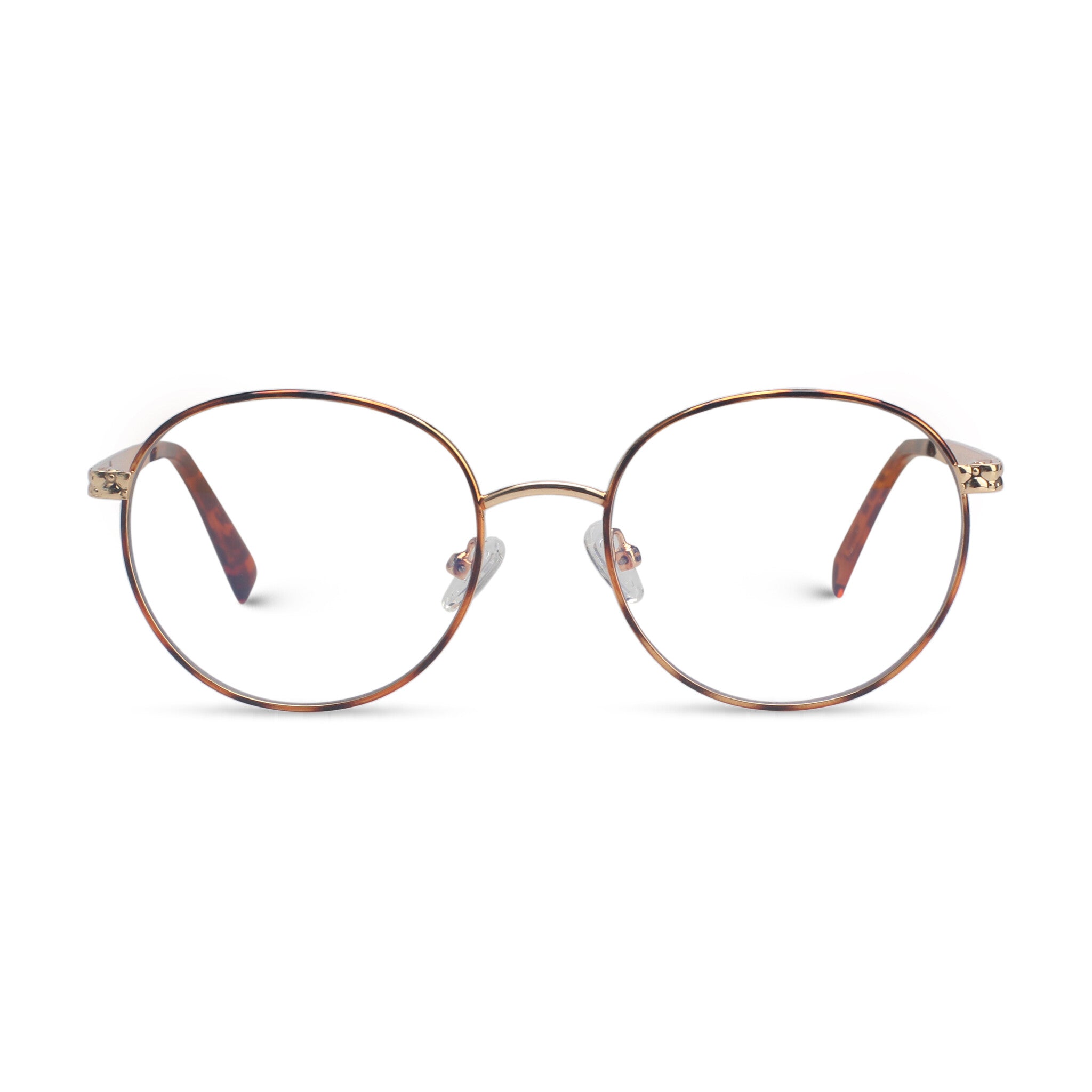 Round tortoise and gold eyeglasses