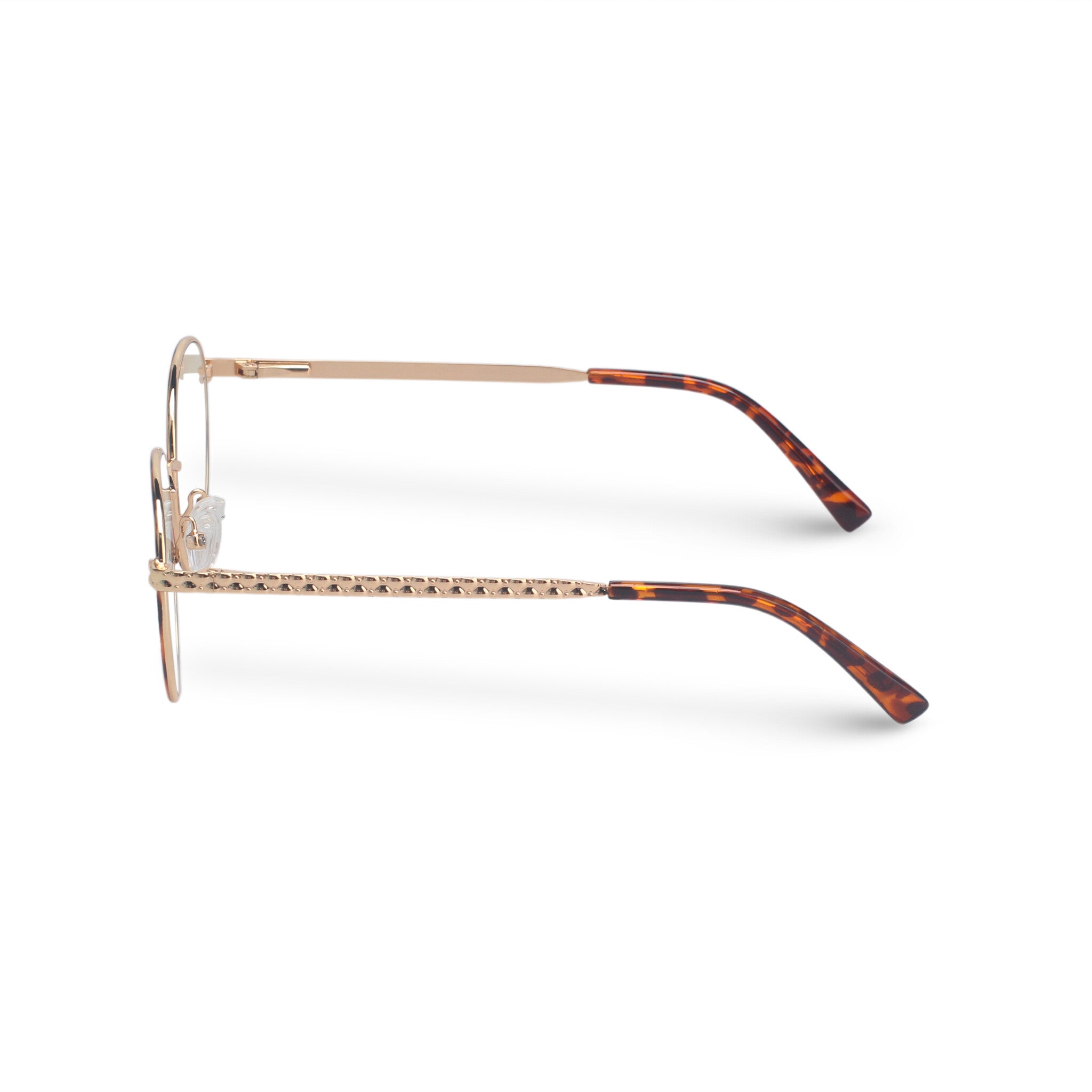 Round tortoise and gold eyeglasses