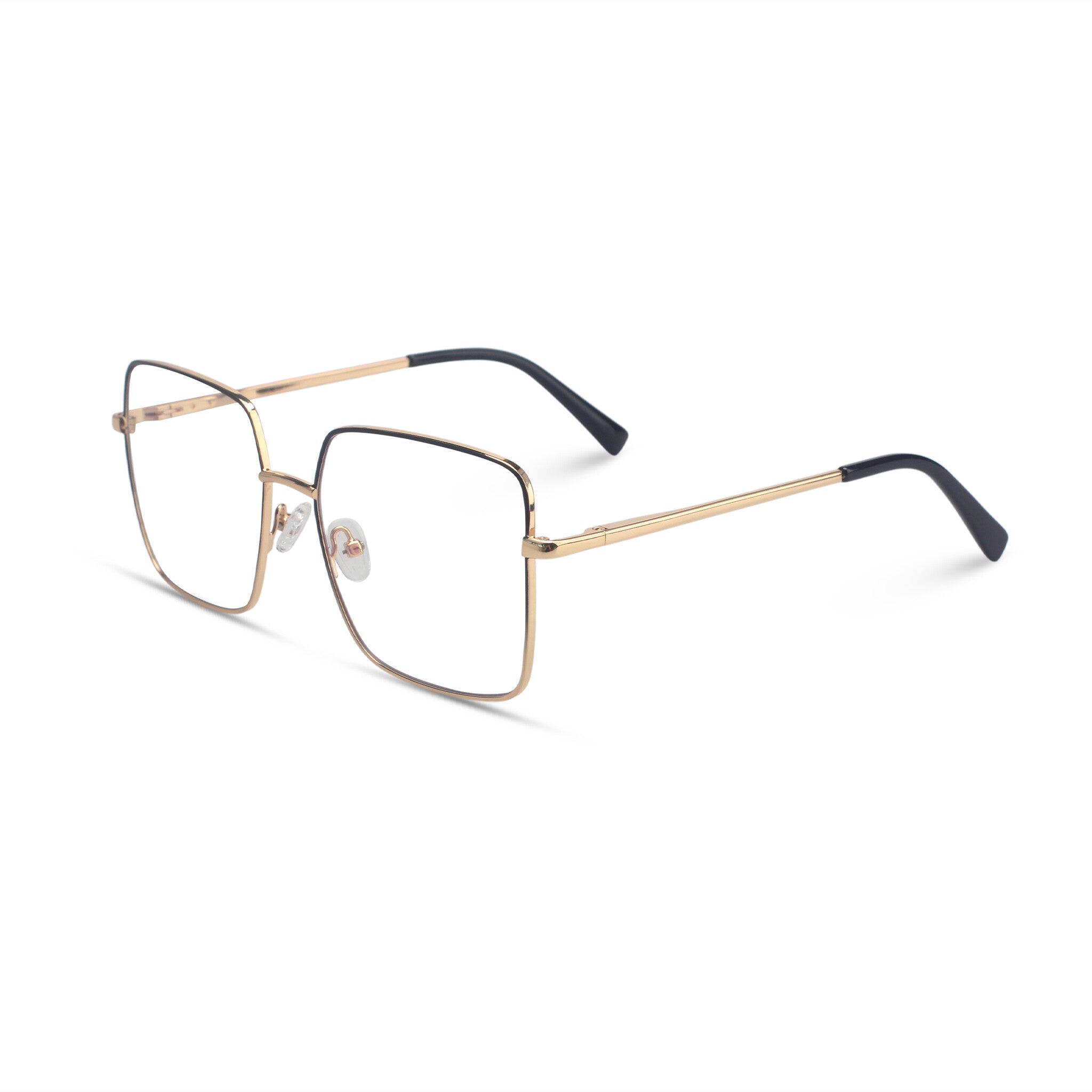 Oversized square black and gold eyeglasses