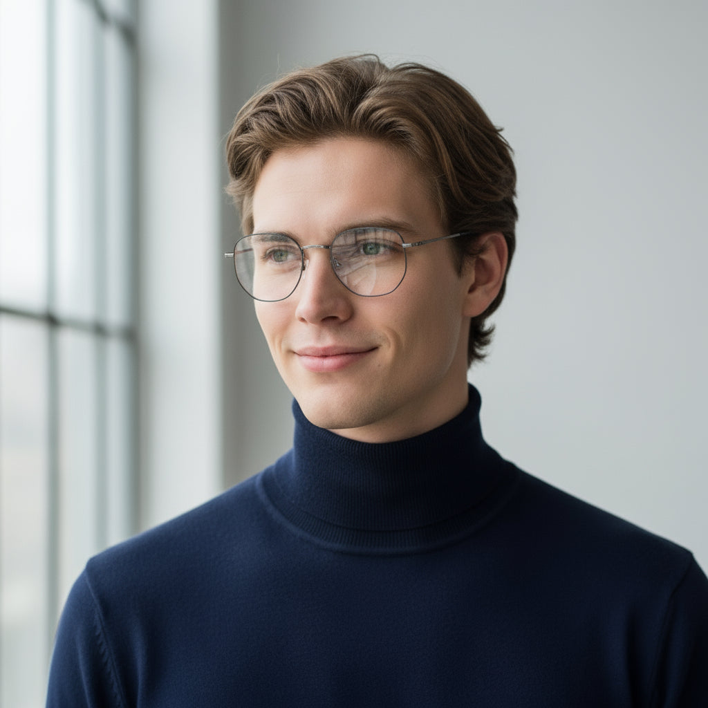 Minimal geometric titan silver eyeglasses