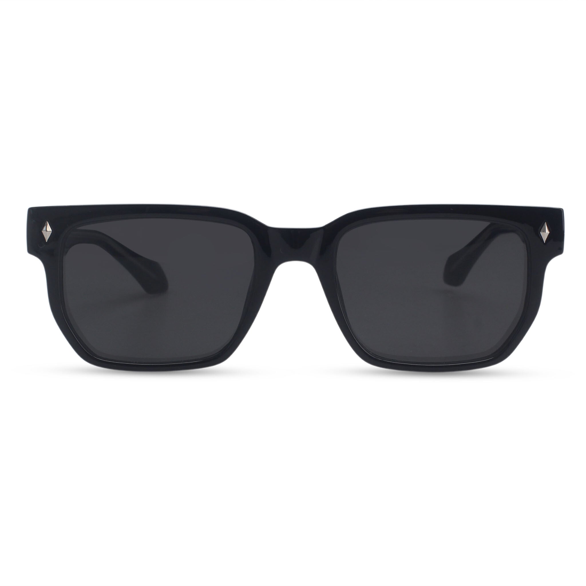 Bold rectangular black sunglasses
