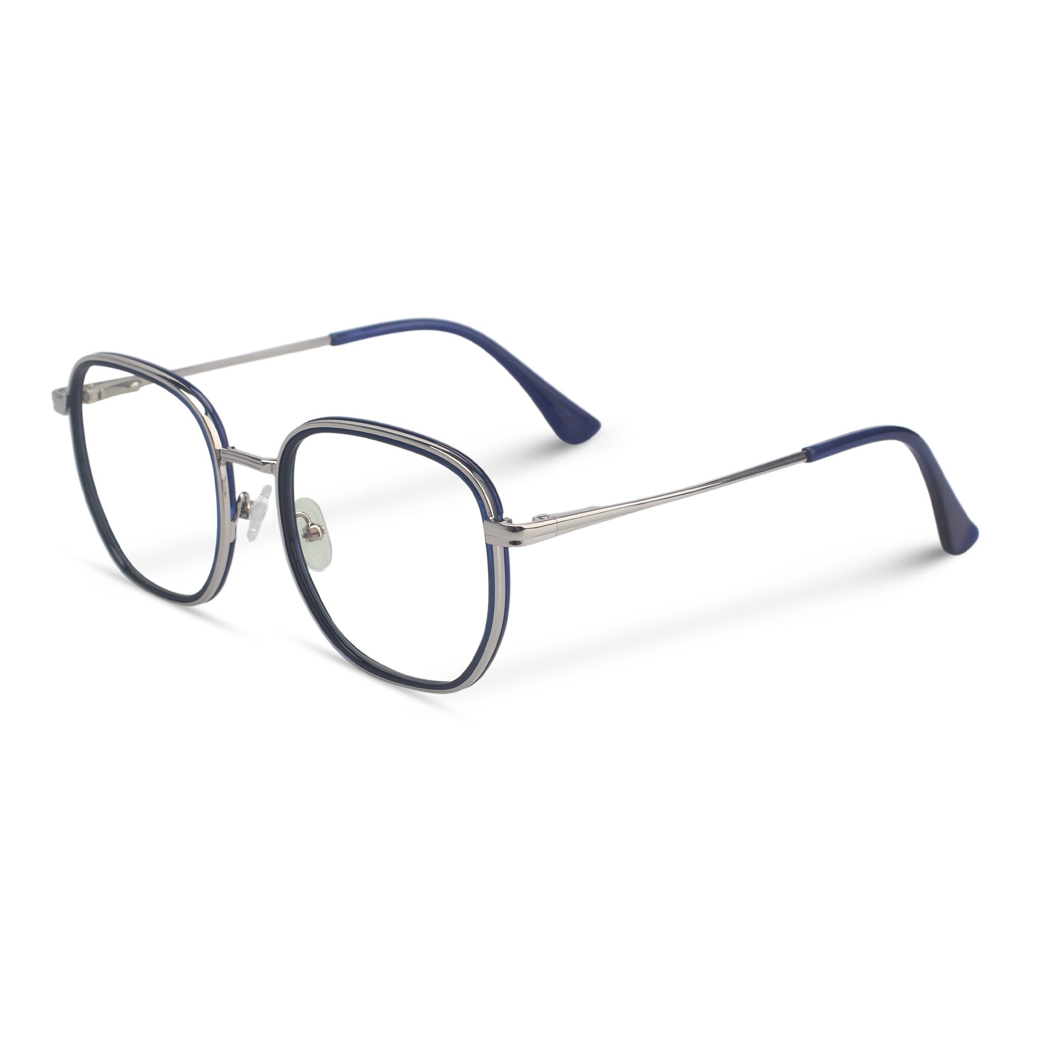 Minimal metal blue geometric eyeglasses