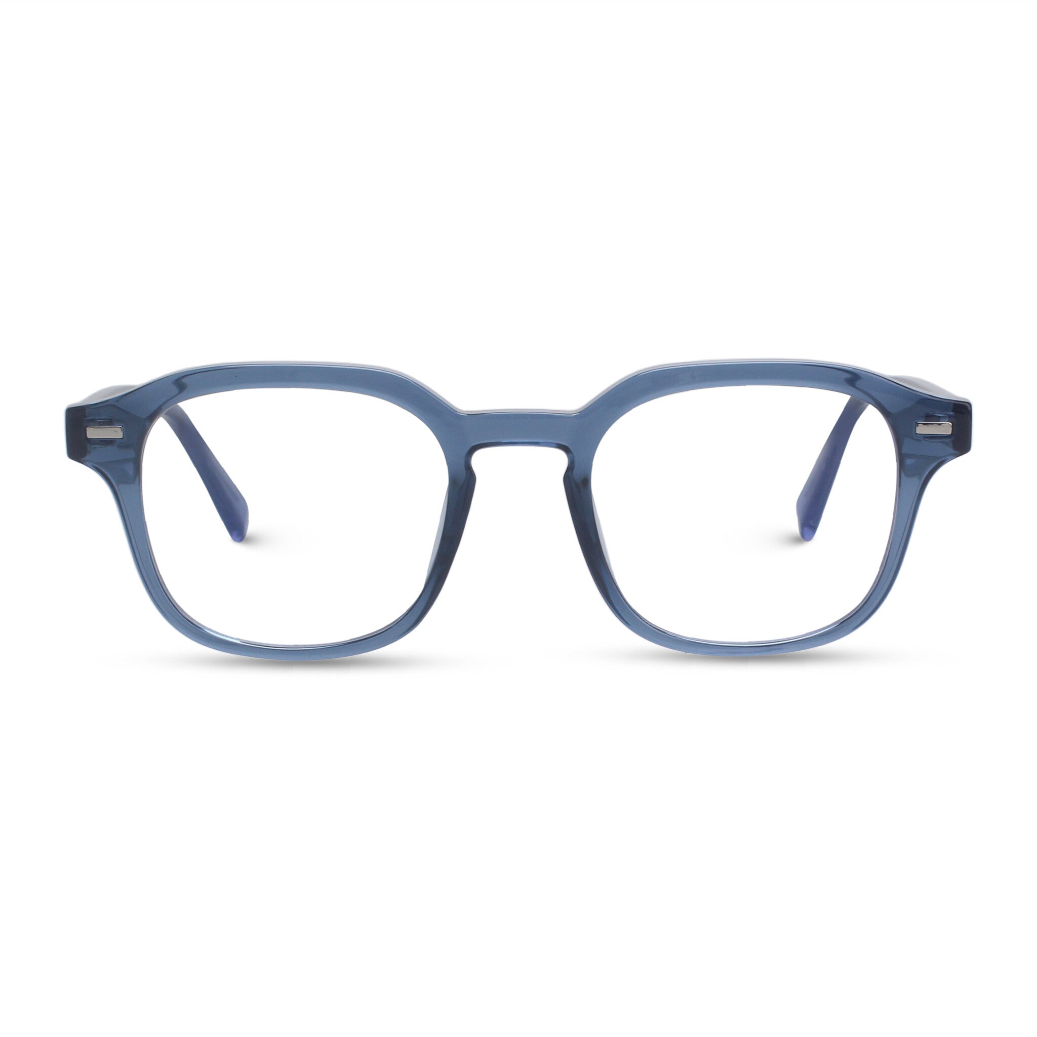 blue square plastic eyeglasses
