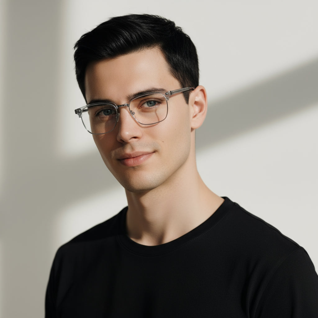 Square classical transparent and silver eyeglasses