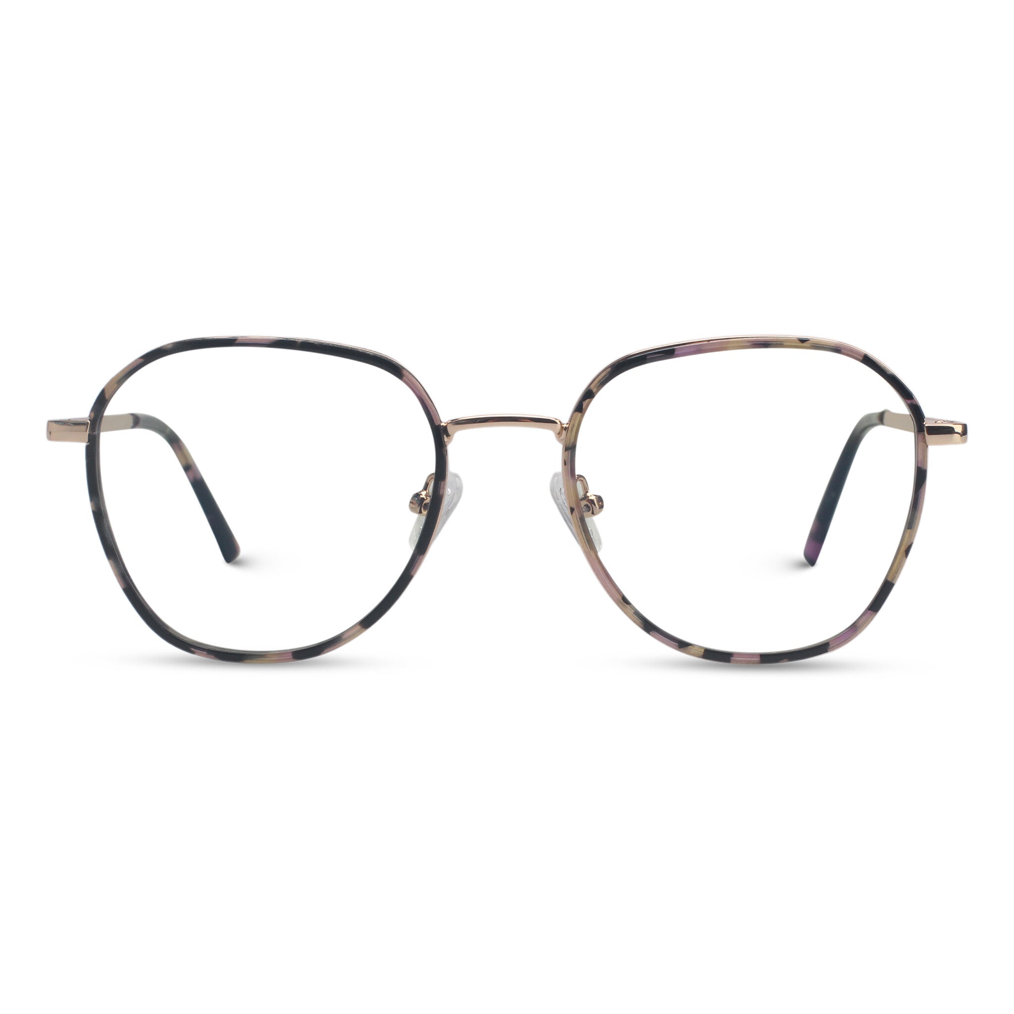 Minimal metal pink tortoise eyeglasses