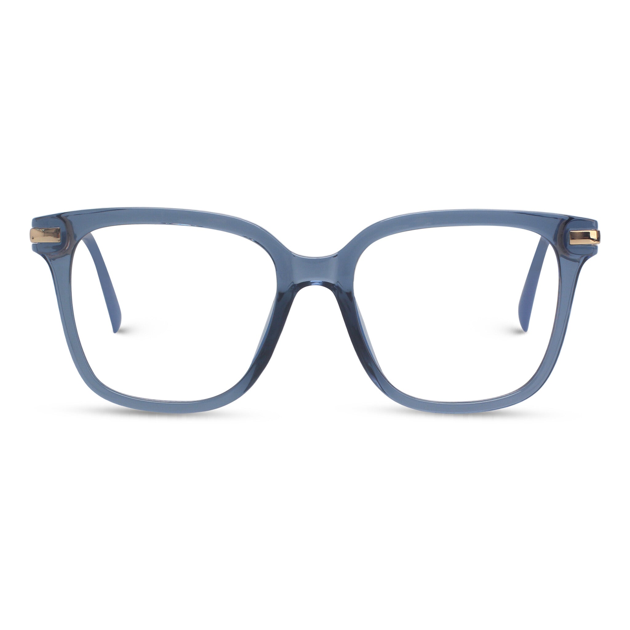 Square transparent blue eyeglasses
