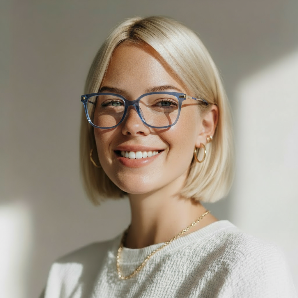 Square transparent blue eyeglasses