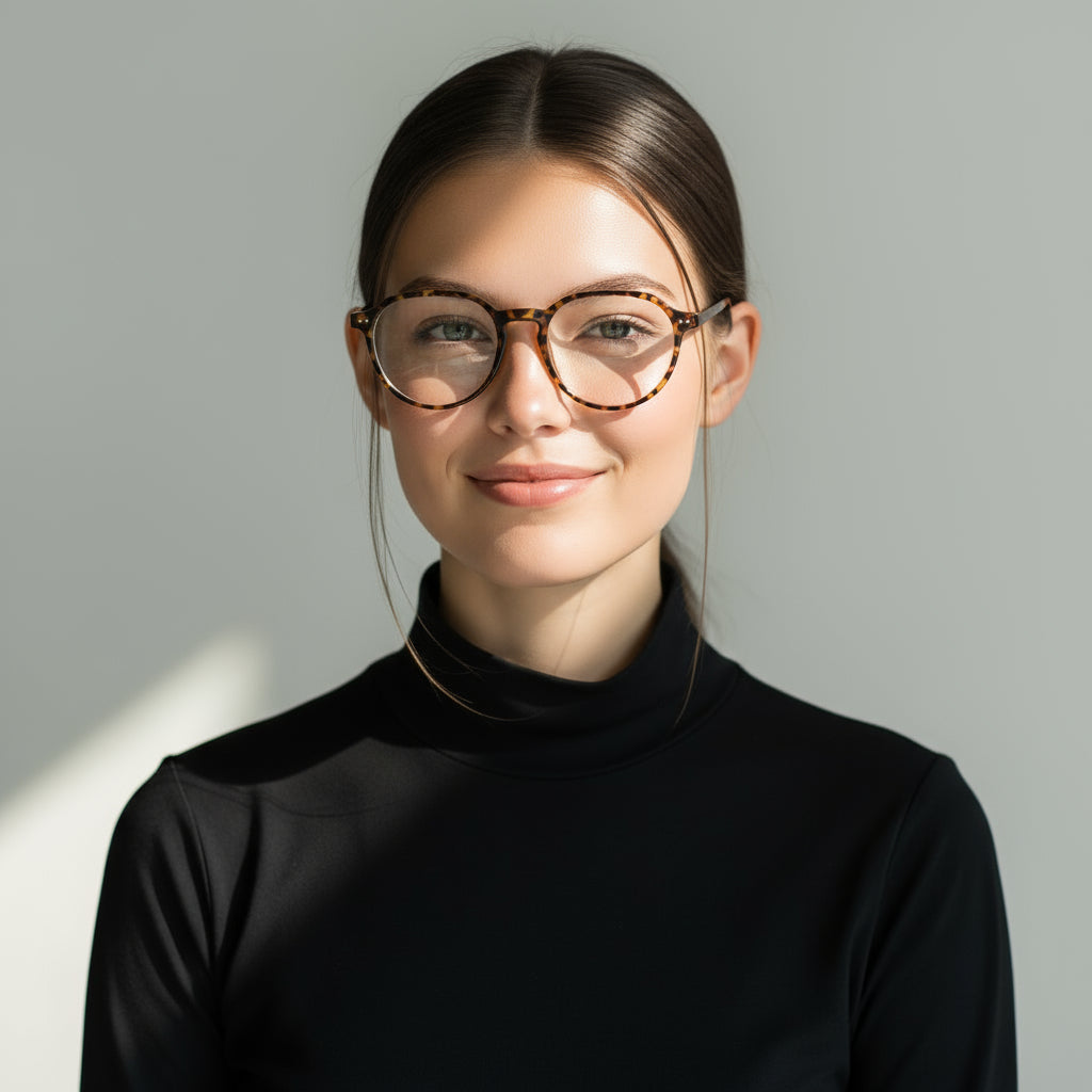 Round acetate tortoise eyeglasses