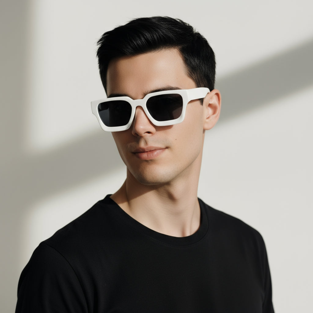 Rectangular bold white sunglasses