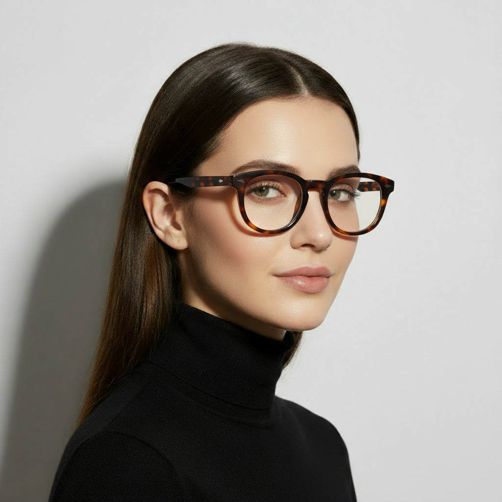 Tortoiseshell round plastic eyeglasses