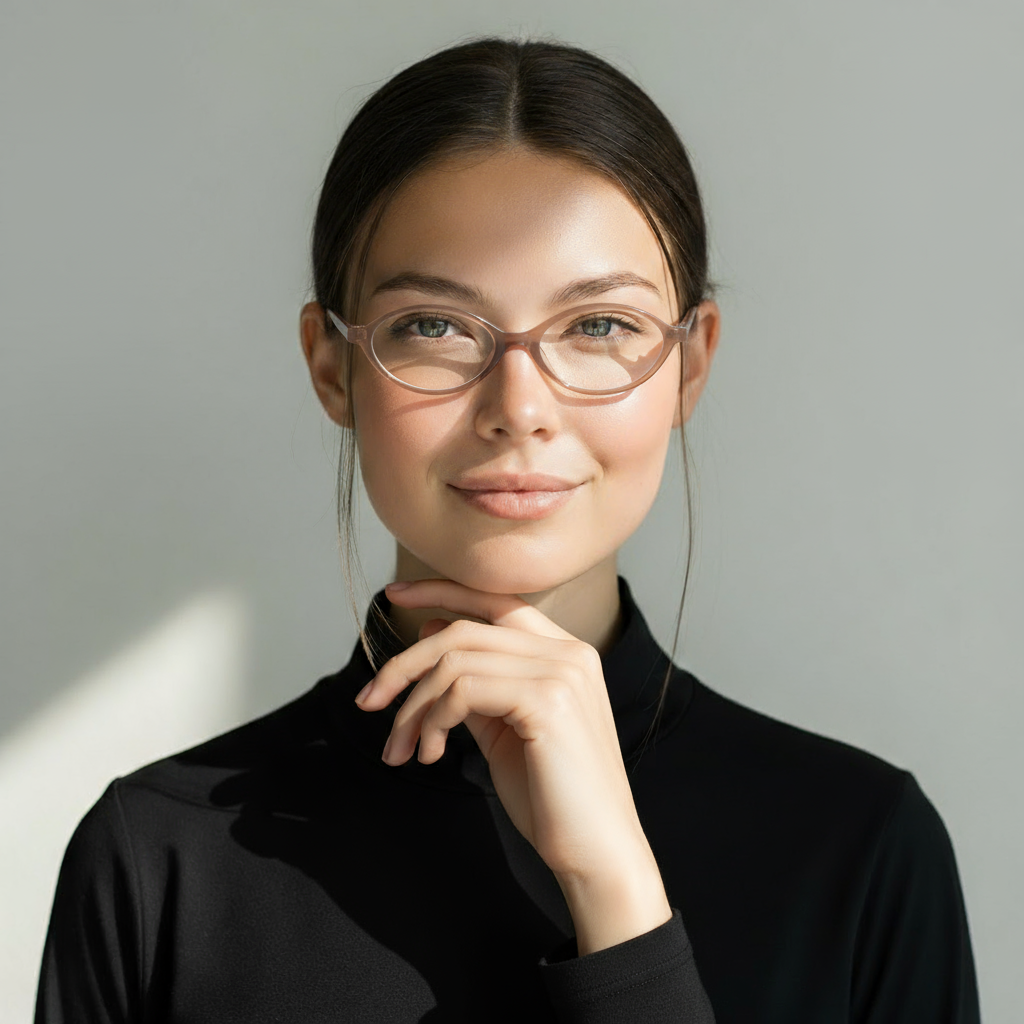 Light brown beige oval acetate eyeglasses