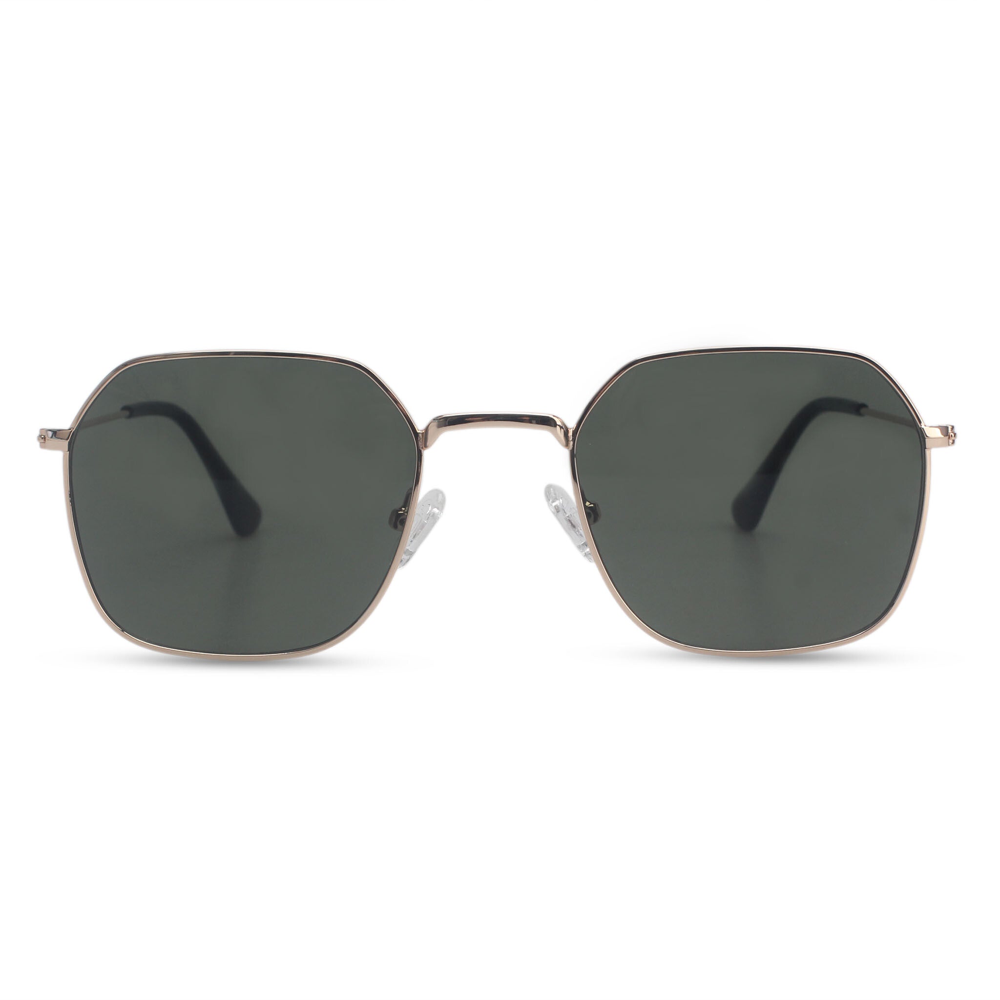 Geometric minimal gold and green sunglasses