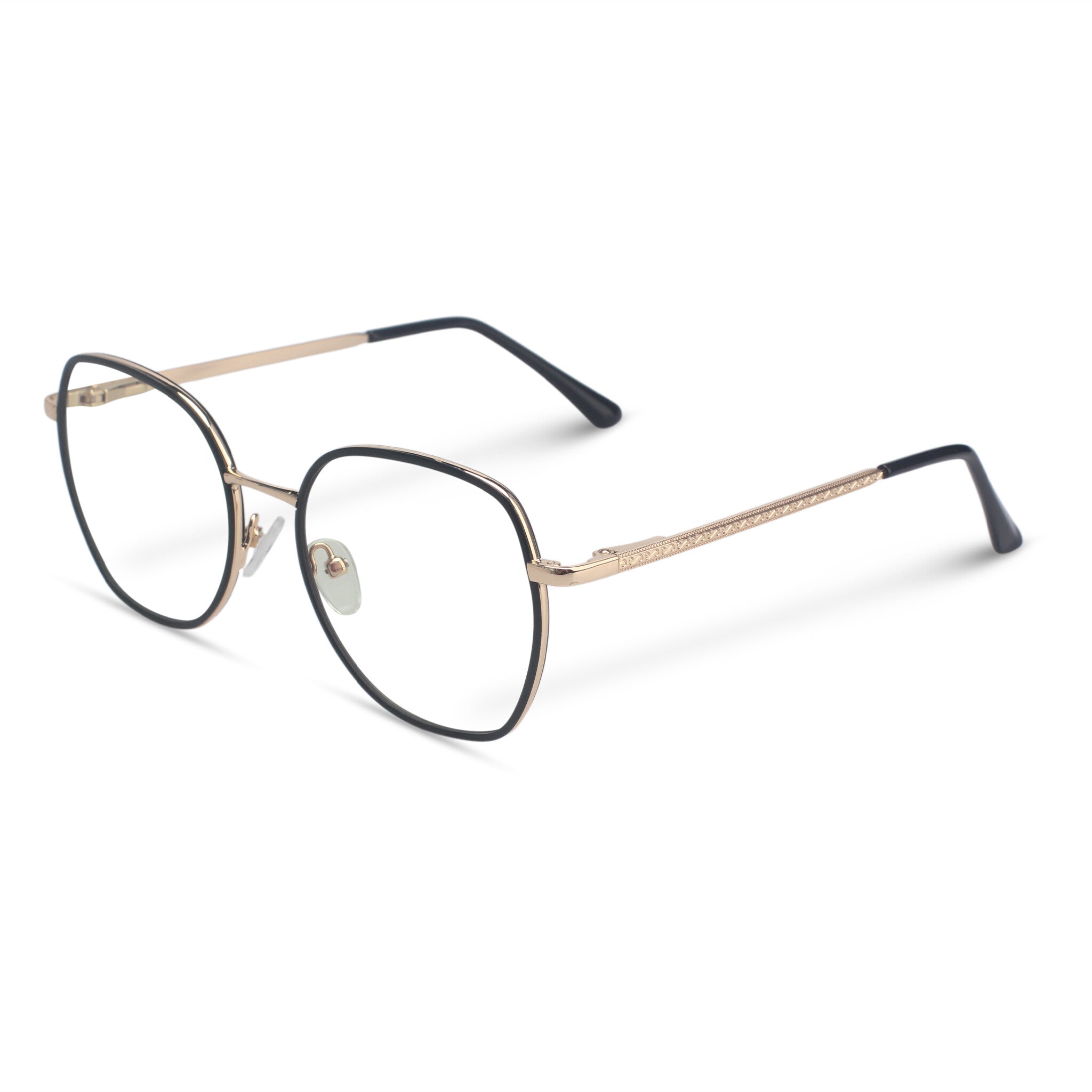 Minimal geometric black and gold eyeglasses