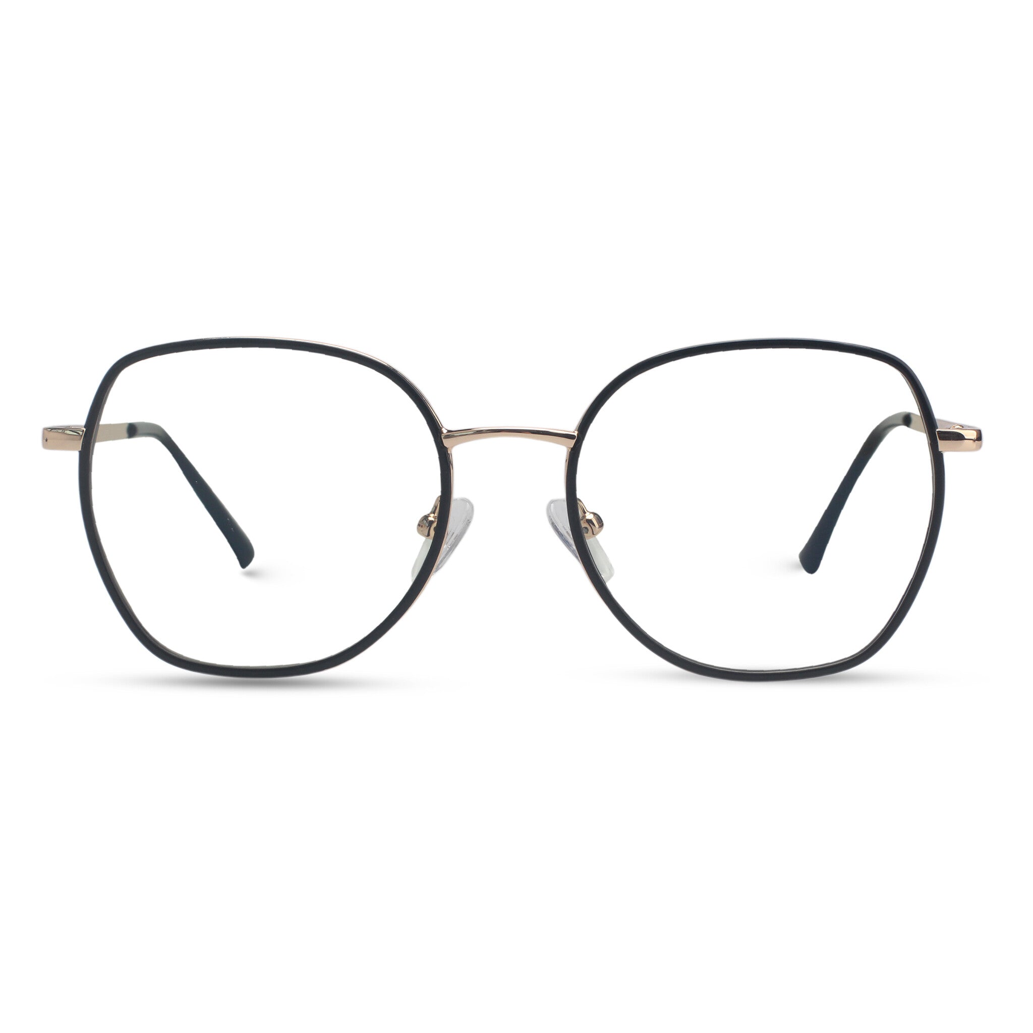 Minimal geometric black and gold eyeglasses