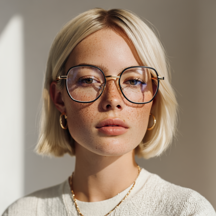 Minimal geometric black and gold eyeglasses
