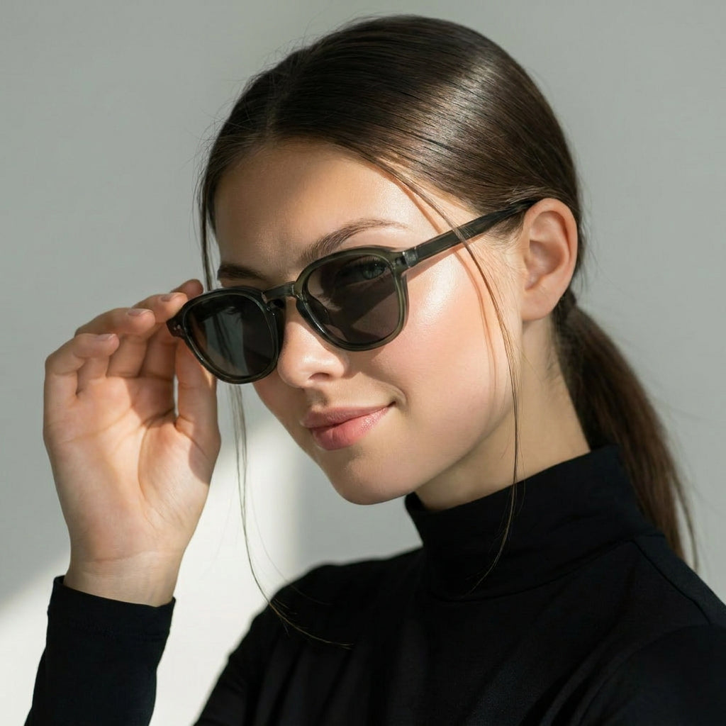 Green sunglasses with minimal square frame