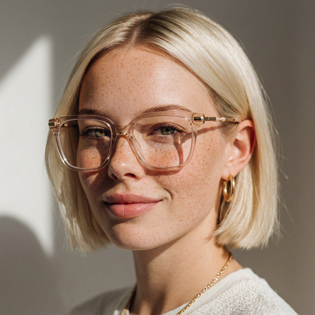 Square transparent pink eyeglasses