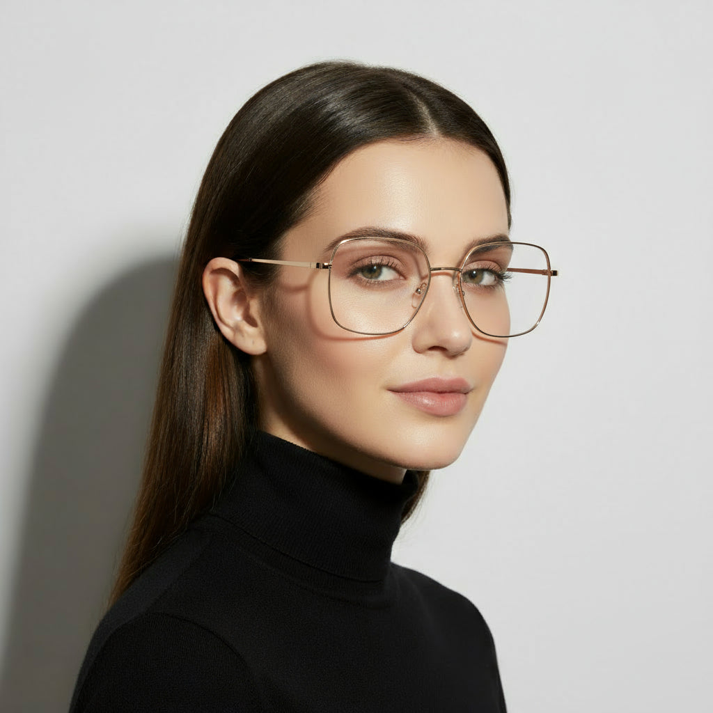 Oversized squared gold eyeglasses