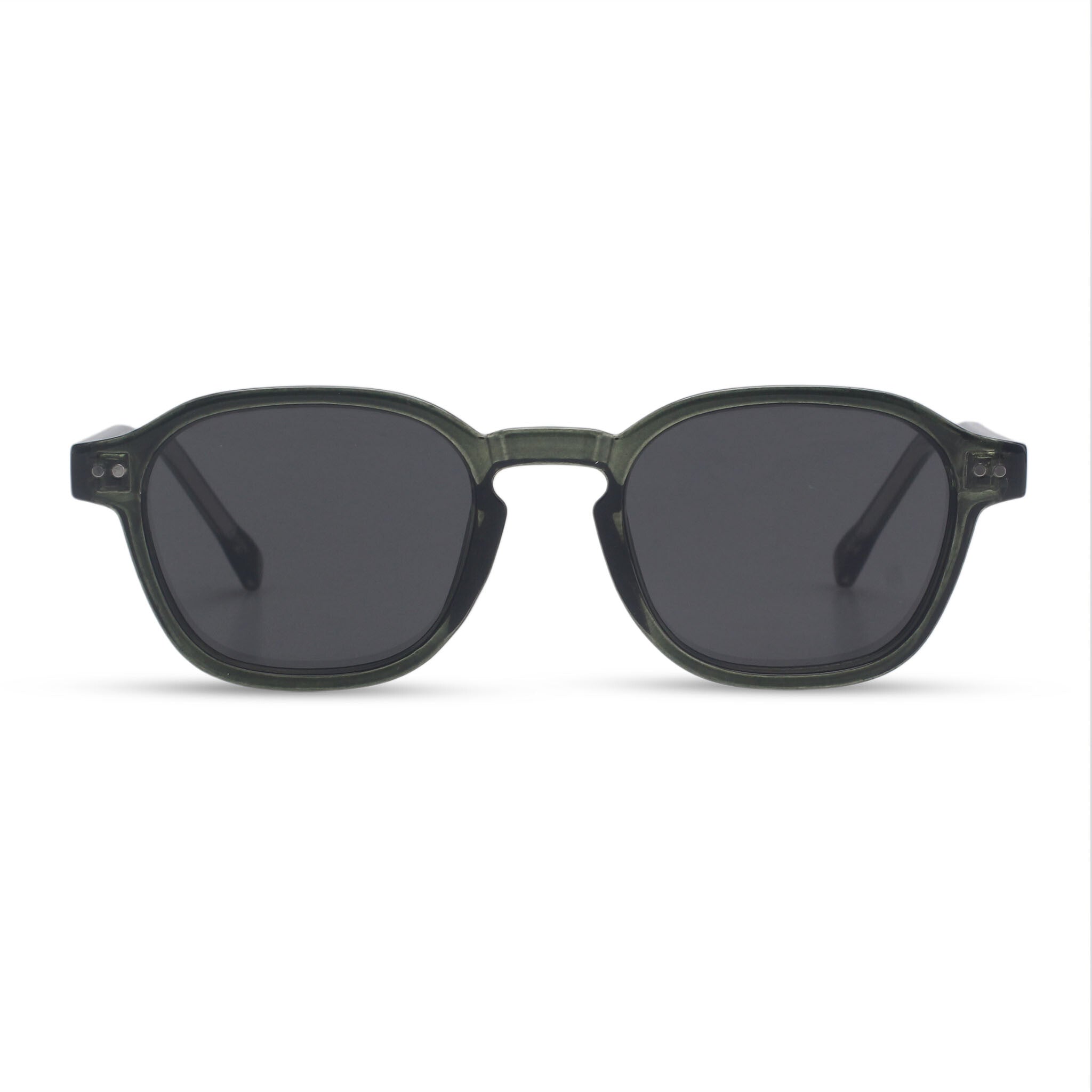 Green sunglasses with minimal square frame