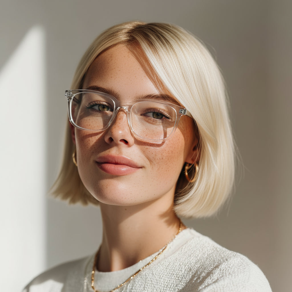 Clear transparent square plastic eyeglasses